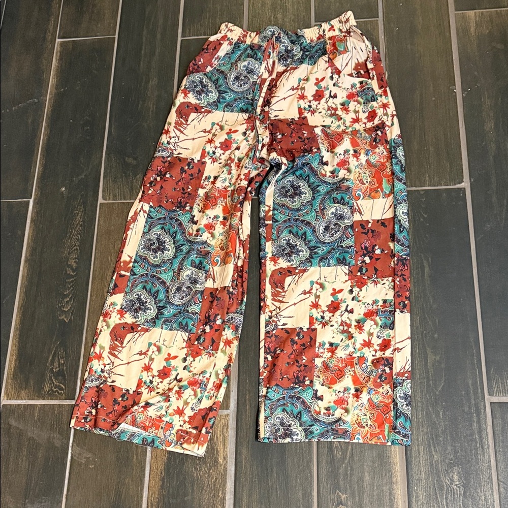 Colorful Patchwork Wide-Leg Pants